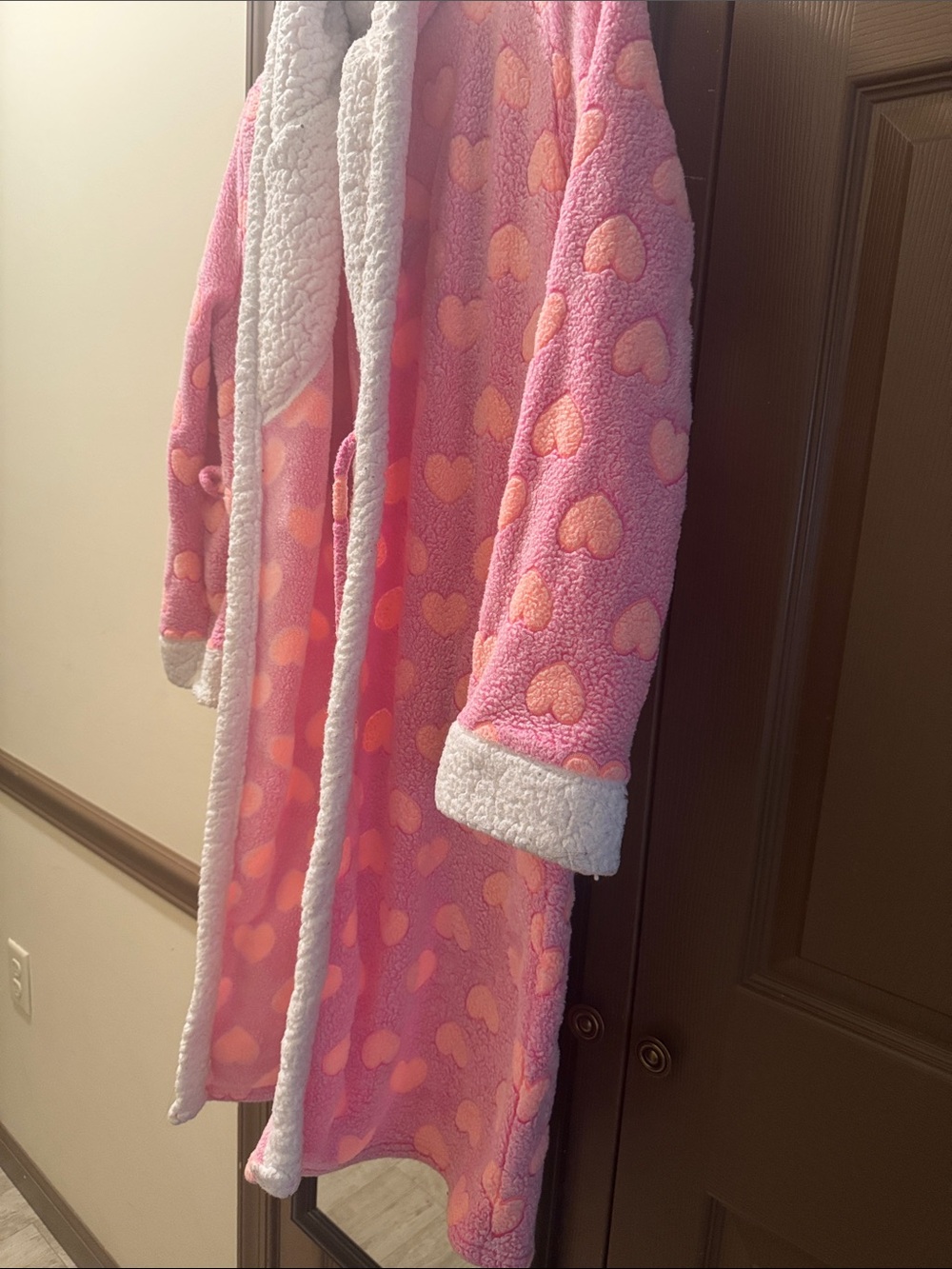 Bobbie Brooks Pink and Peach Heart Plush Kids Robe with White Sherpa